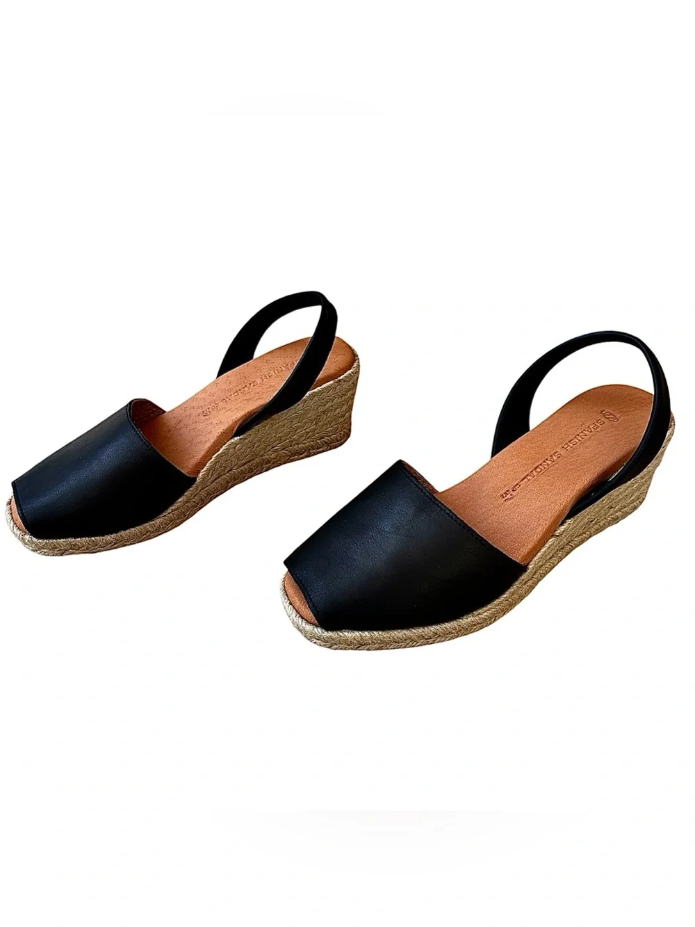 🌹NWOB SPANISH SANDAL CO Black Leather Espadrille Wedge Sandals🌹